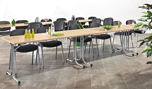 FlexFold • klaptafel T-poot gebogen • beuk • onderstel aluzilver