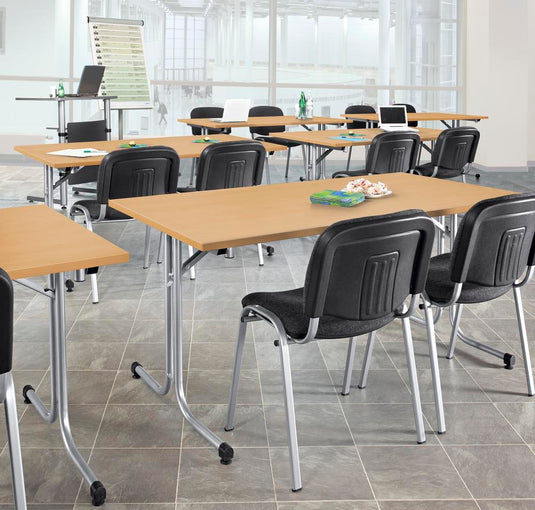 FlexFold • klaptafel T-poot gebogen • beuk • onderstel aluzilver