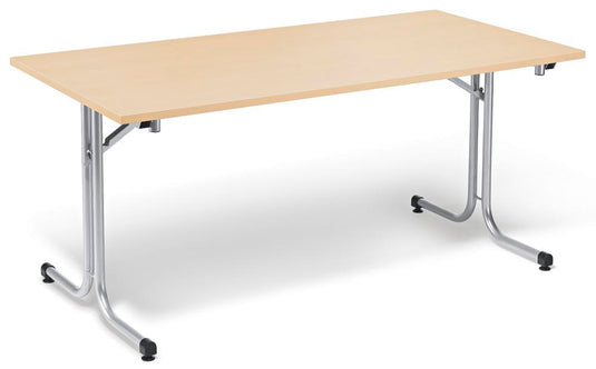 FlexFold • klaptafel T-poot gebogen • esdoorn • onderstel aluzilver