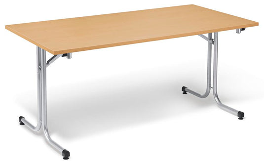 FlexFold • klaptafel T-poot gebogen • beuk • onderstel aluzilver