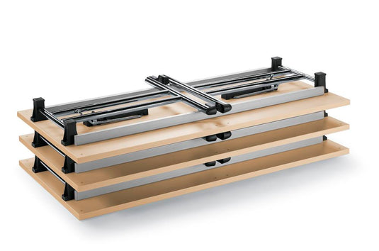 FlexFold • klaptafel T-poot recht • esdoorn • onderstel verchroomd