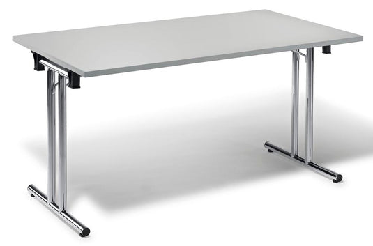 FlexFold • klaptafel T-poot recht • lichtgrijs • onderstel verchroomd