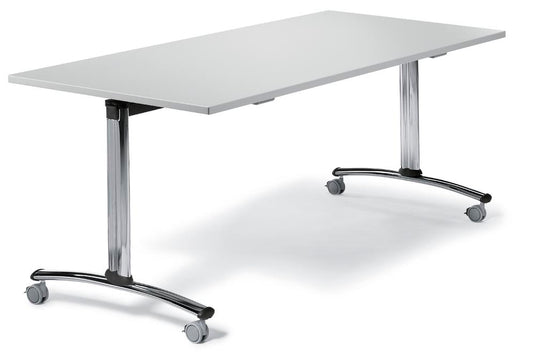 FlexFold • klaptafel met wielen • lichtgrijs • onderstel verchroomd