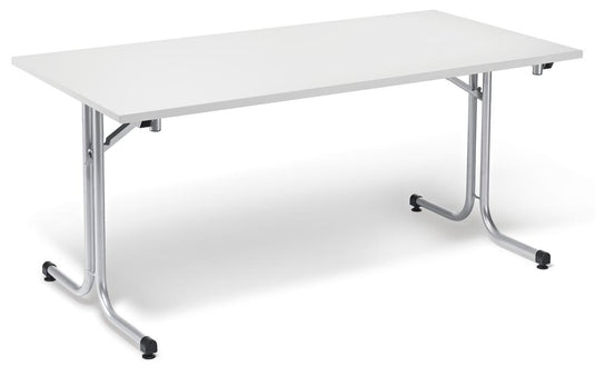 FlexFold • klaptafel T-poot gebogen • wit • onderstel aluzilver