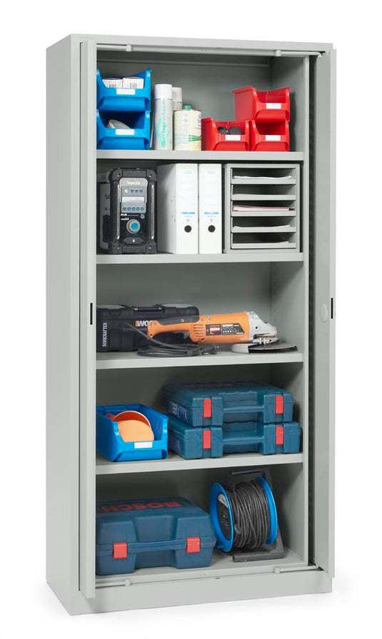 Metalen kantoorkast met draaischuifdeuren