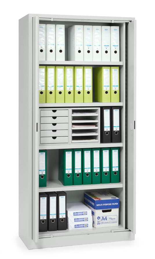 Metalen kantoorkast met draaischuifdeuren