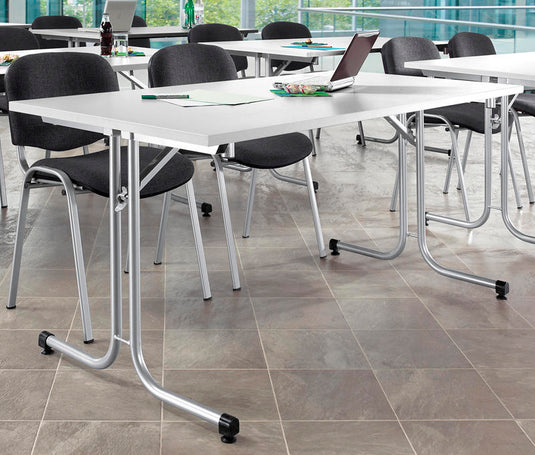 FlexFold • klaptafel T-poot gebogen • beuk • onderstel aluzilver