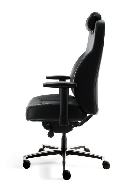 Bari • 24-uurs bureaustoel • Leder zwart