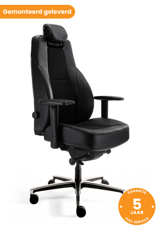 Bari • 24-uurs bureaustoel • Leder-stof mix zwart