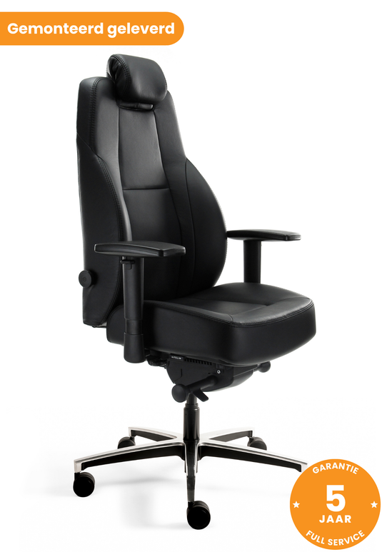 Bari • 24-uurs bureaustoel • Leder zwart