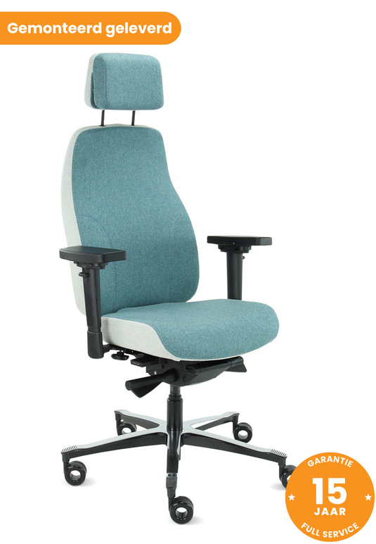 Bureaustoel Firenze • Azuur/Asgrijs • Met hoofdsteun