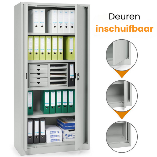 Metalen kantoorkast met draaischuifdeuren