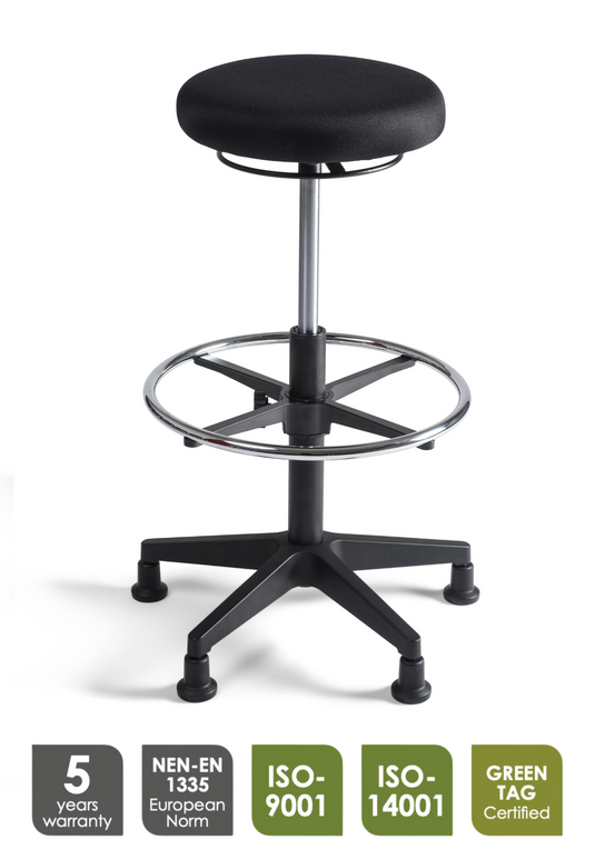 Werkkruk Stool 130 | Hoog - Gestoffeerde Zitting - Kunststof onderstel - Glijdoppen