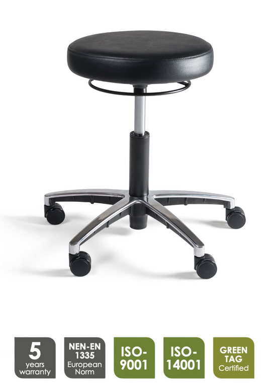 Werkkruk Stool 60 | Laag - Kunstlederen Zitting - Aluminium onderstel - Wielen