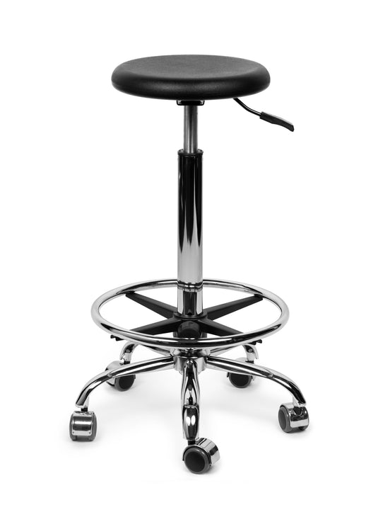 Tabouret PU met voetring • Zwart • Hoog