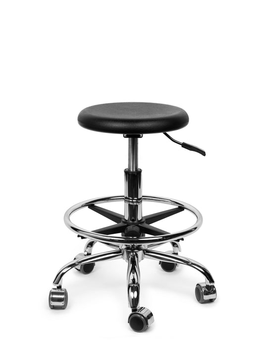 Tabouret PU met voetring • Zwart • Laag
