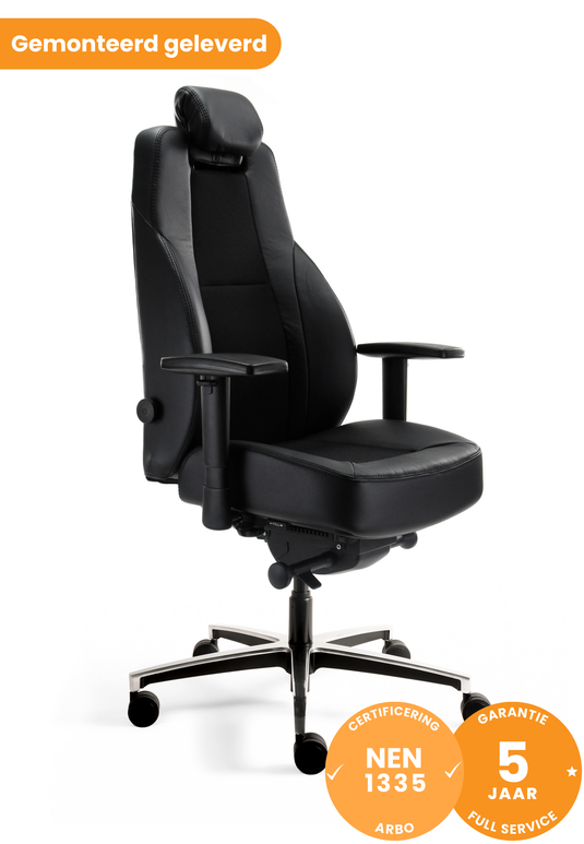 Bari • 24-uurs bureaustoel • Leder-stof mix zwart
