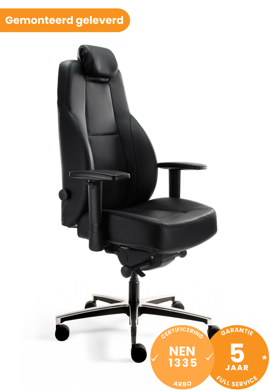Bari • 24-uurs bureaustoel • Leder zwart