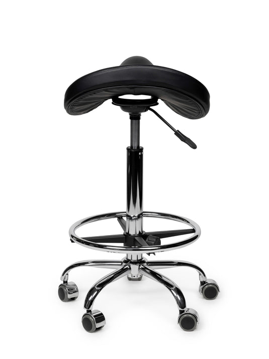 Premium zadelkruk met voetring • Zwart • Standaard