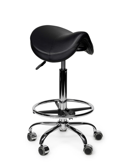 Premium zadelkruk met voetring • Zwart • Standaard