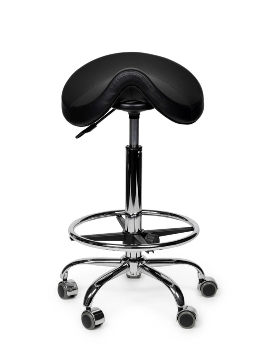 Premium zadelkruk met voetring • Zwart • Standaard