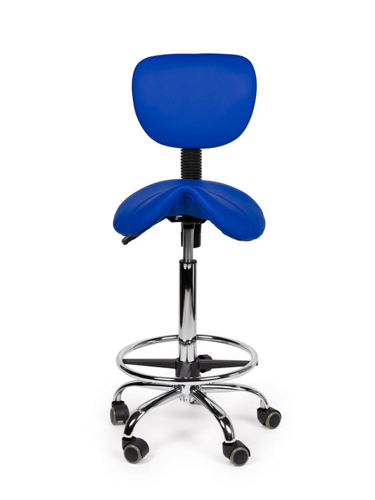 Zadelkruk met rugleuning en voetring • Blauw • Hoog