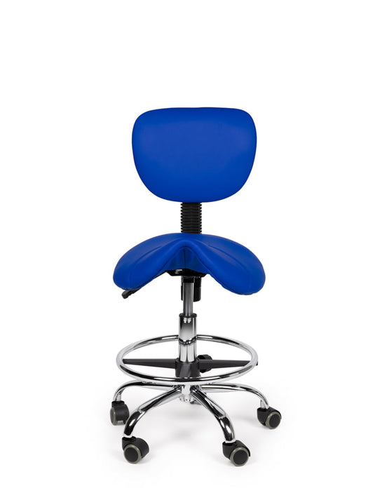 Zadelkruk met rugleuning en voetring • Blauw • Laag/Standaard/Hoog