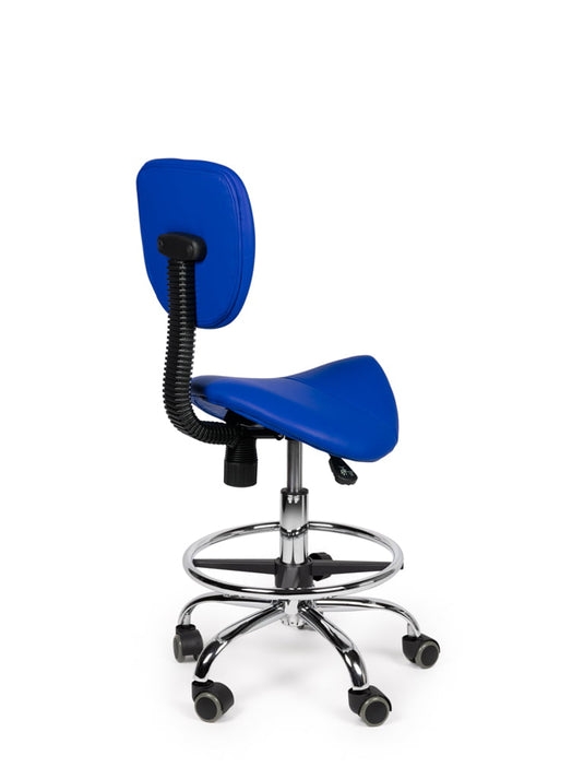 Zadelkruk met rugleuning en voetring • Blauw • Laag