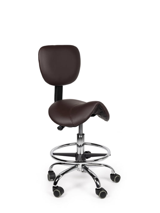 Zadelkruk met rugleuning en voetring • Bruin • Laag