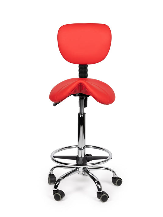 Zadelkruk met rugleuning en voetring • Rood • Hoog