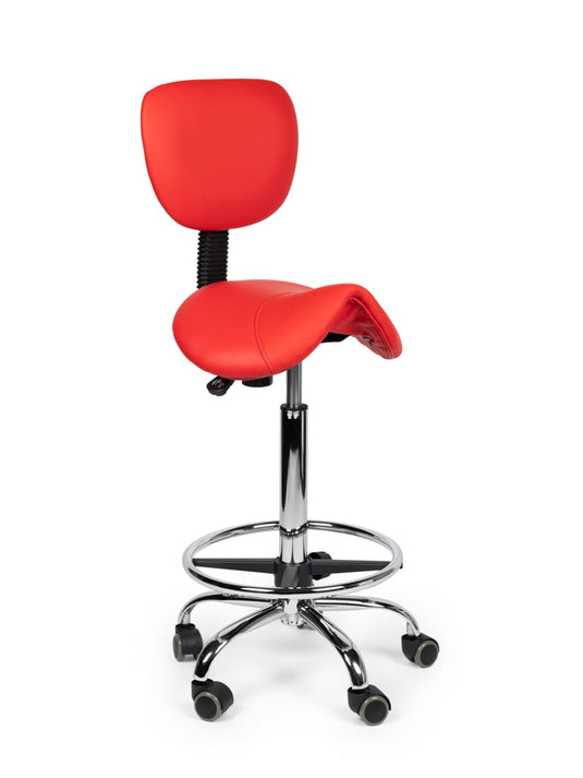 Zadelkruk met rugleuning en voetring • Rood • Hoog