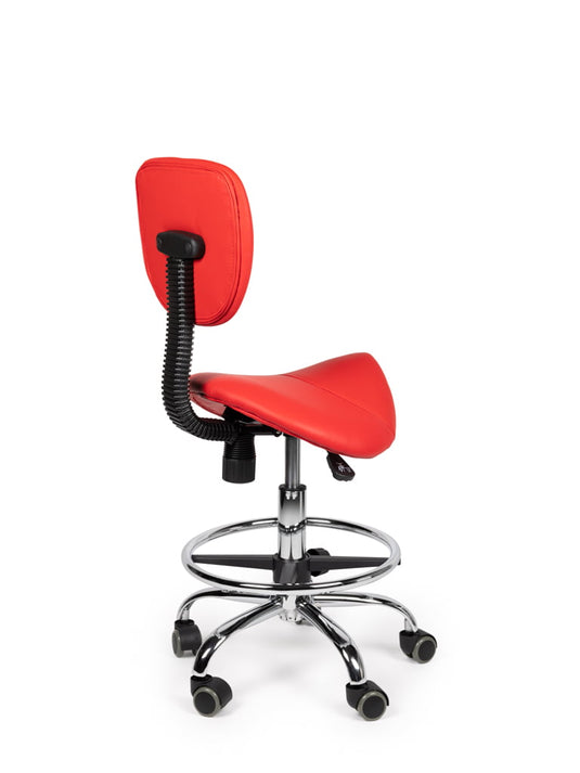 Zadelkruk met rugleuning en voetring • Rood • Laag/Standaard/Hoog