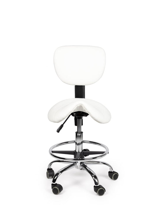 Zadelkruk met rugleuning en voetring • Wit • Laag/Standaard/Hoog