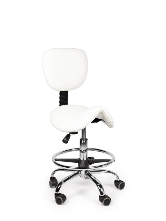 Zadelkruk met rugleuning en voetring • Wit • Laag