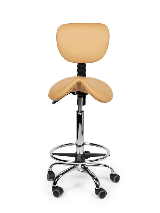 Zadelkruk met rugleuning en voetring • Beige • Hoog