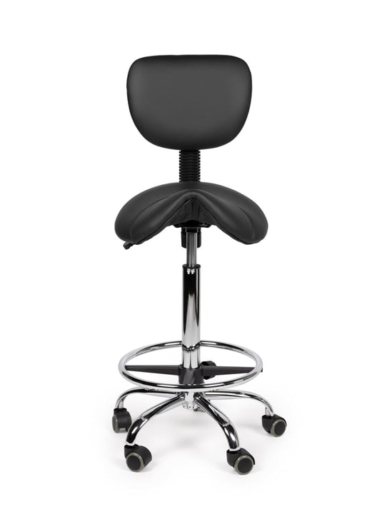 Zadelkruk met rugleuning en voetring • Zwart • Hoog