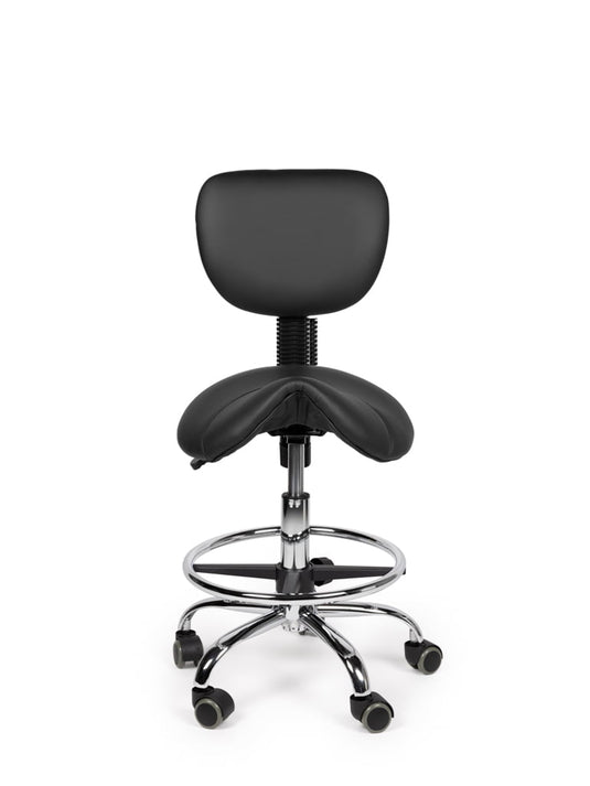 Zadelkruk met rugleuning en voetring • Zwart • Laag/Standaard/Hoog