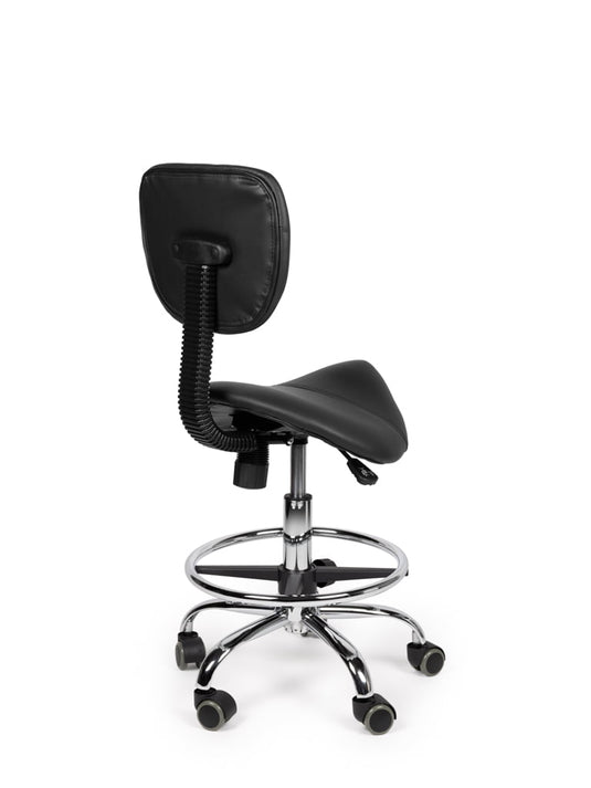 Zadelkruk met rugleuning en voetring • Zwart • Laag