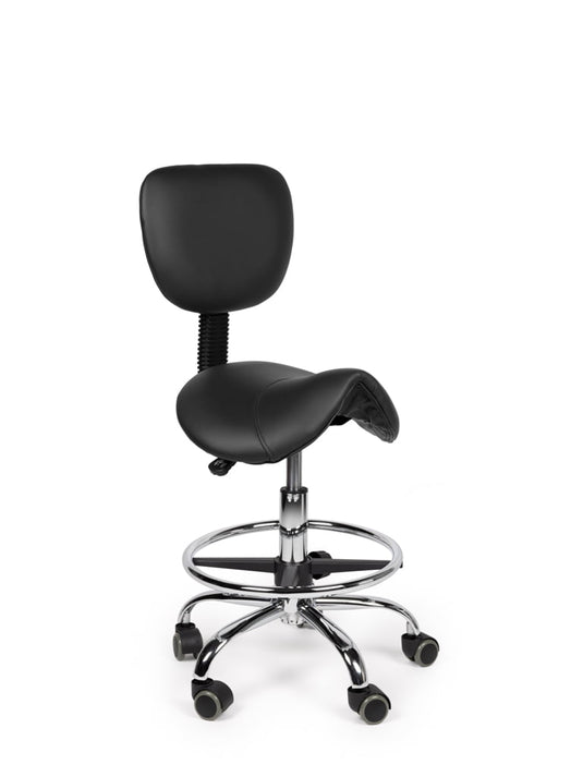 Zadelkruk met rugleuning en voetring • Zwart • Laag