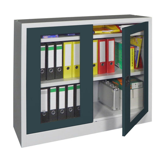 Metalen materiaalkast met kijkvensters • Antraciet