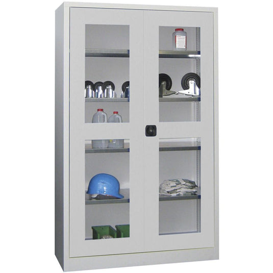 Metalen materiaalkast met kijkvensters • Lichtgrijs