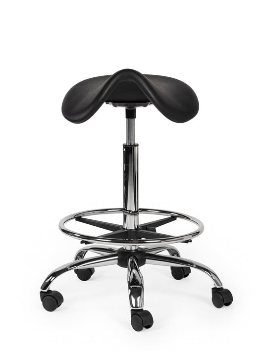 Werkplaatskruk met voetring • Zwart • Hoog