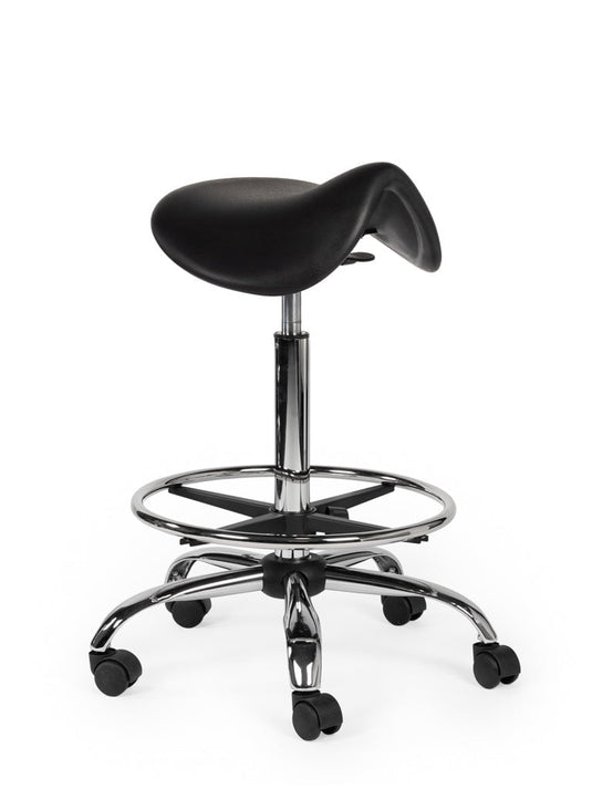 Werkplaatskruk met voetring • Zwart • Hoog