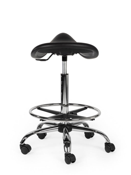 Werkplaatskruk met voetring • Zwart • Hoog