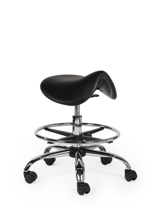 Werkplaatskruk met voetring • Zwart • Laag