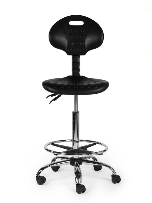 Werkplaatsstoel met voetring • Zwart • Hoog