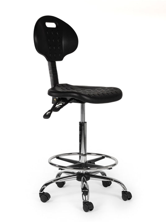 Werkplaatsstoel met voetring • Zwart • Hoog