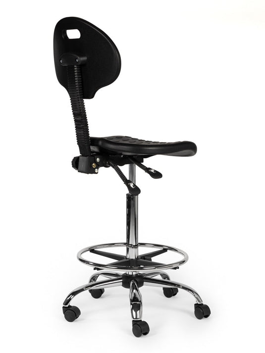 Werkplaatsstoel met voetring • Zwart • Hoog