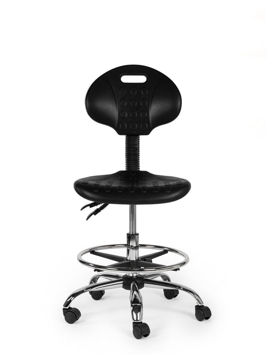 Werkplaatsstoel met voetring • Zwart • Laag