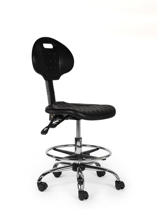 Werkplaatsstoel met voetring • Zwart • Laag